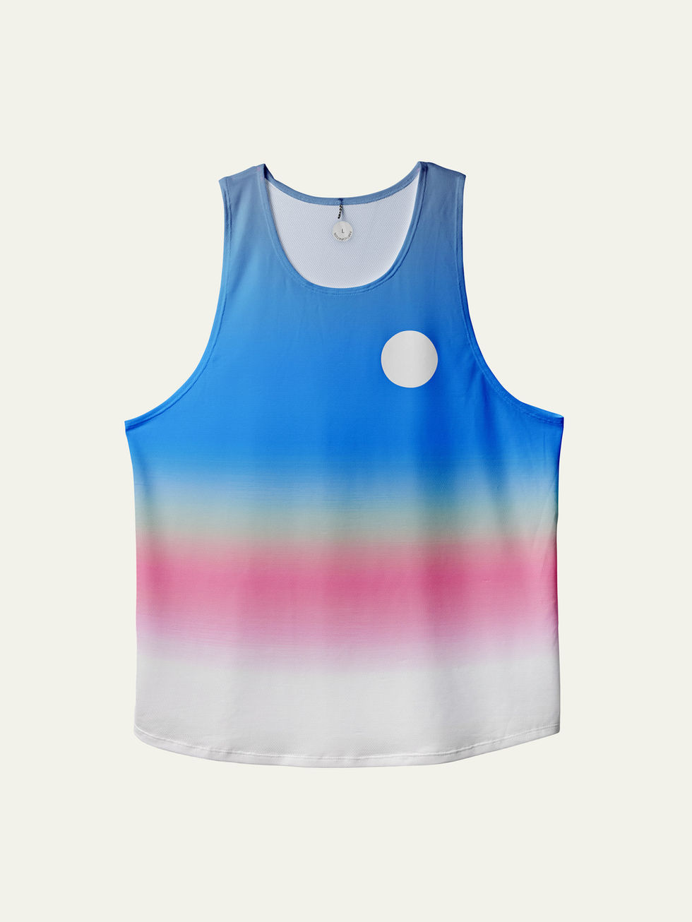 Layer Cake Singlet · singlet para correr degradado azul, rosa y blanco · vista frontal del producto