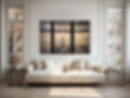 Neutral colored living room with artwork of Eiffel Tower hanging above the couch
