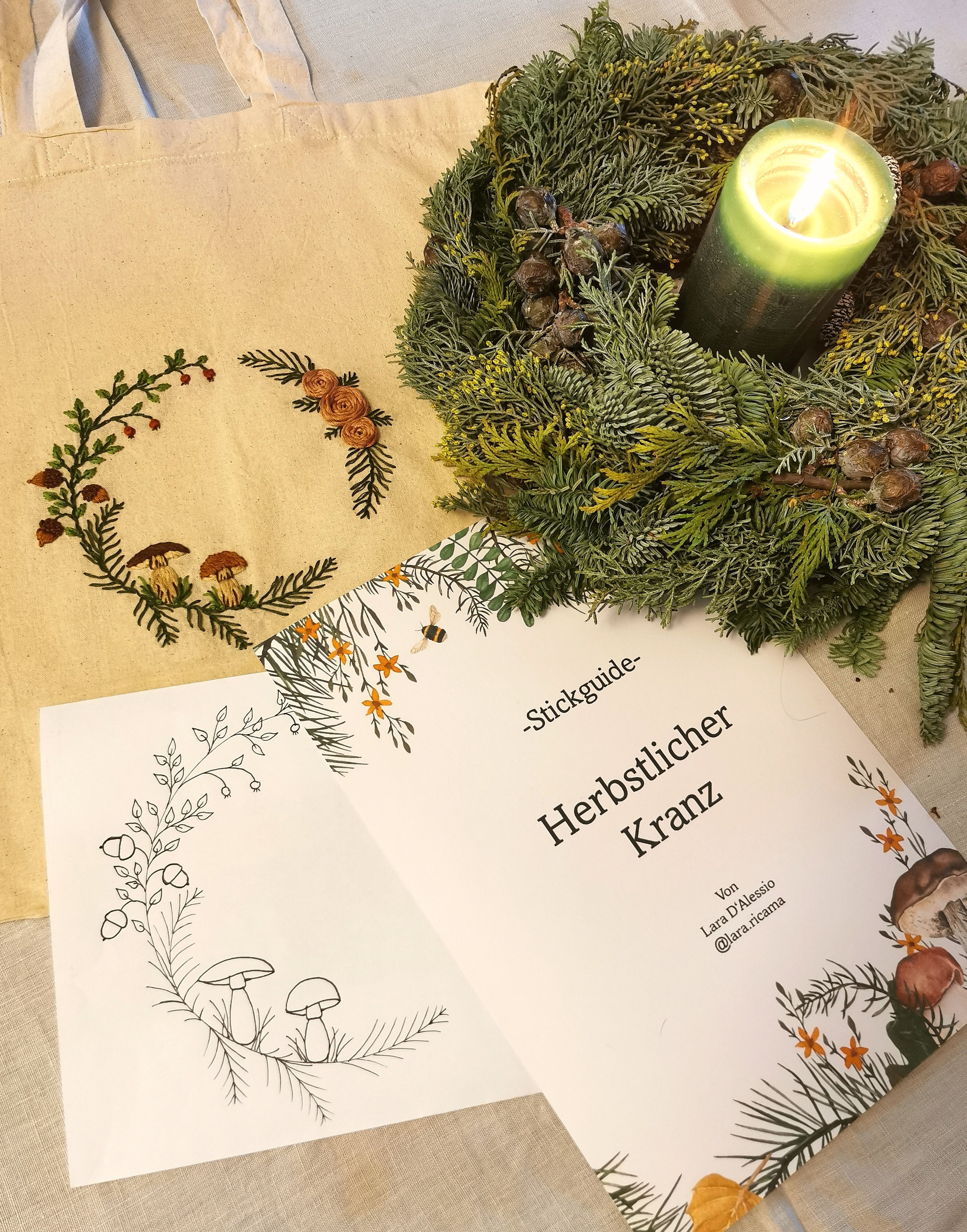 PDF Vorlage mit Stickanleitung - Pilzkranz