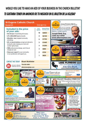 Promote Your Business In The Church Bulletin/Promociona Tu Negocio En El Buletin De La Iglesia