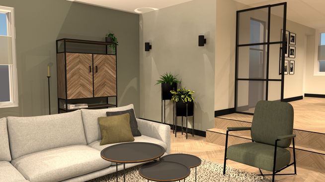 Renderfoto woonkamer groen