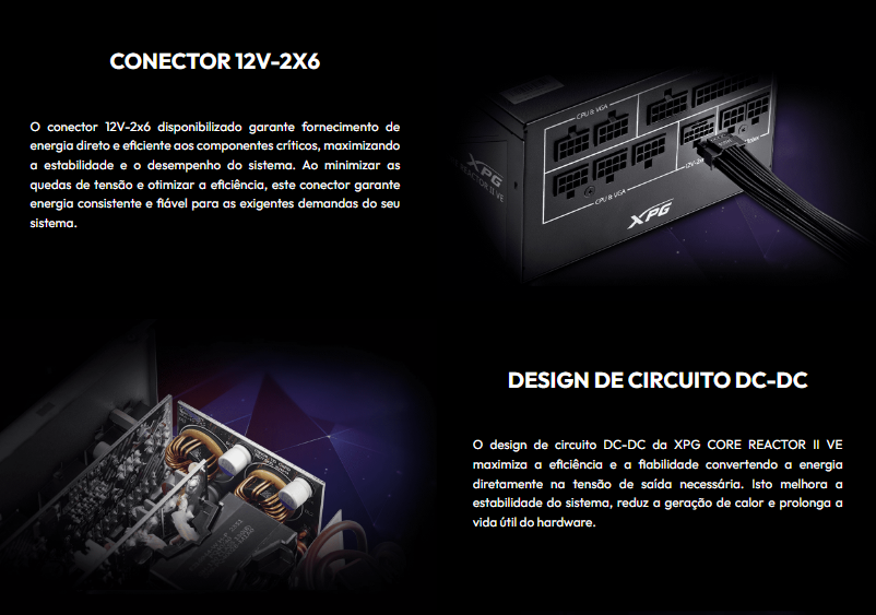 Miniatura: Fonte 850w FULL MODULAR XPG Core Reactor II VE, 80 Plus Gold PFC Ativo