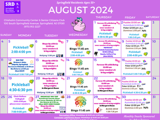 Recreation Department Announces August 2024 Calendar for Residents Ages 55+