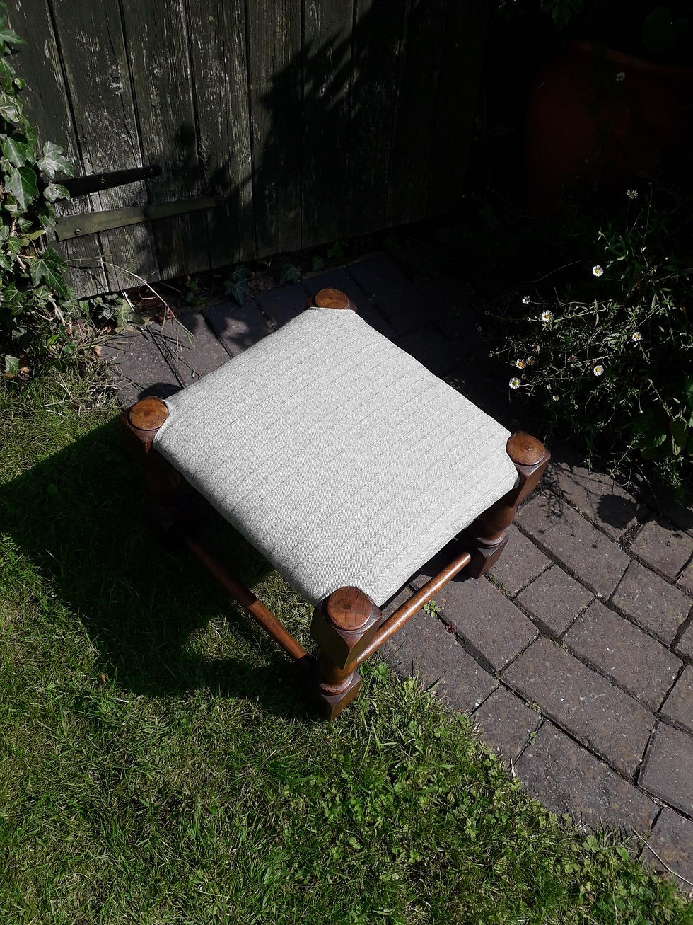 Thumbnail: SOLD - Small wooden re- upholsteredl stool