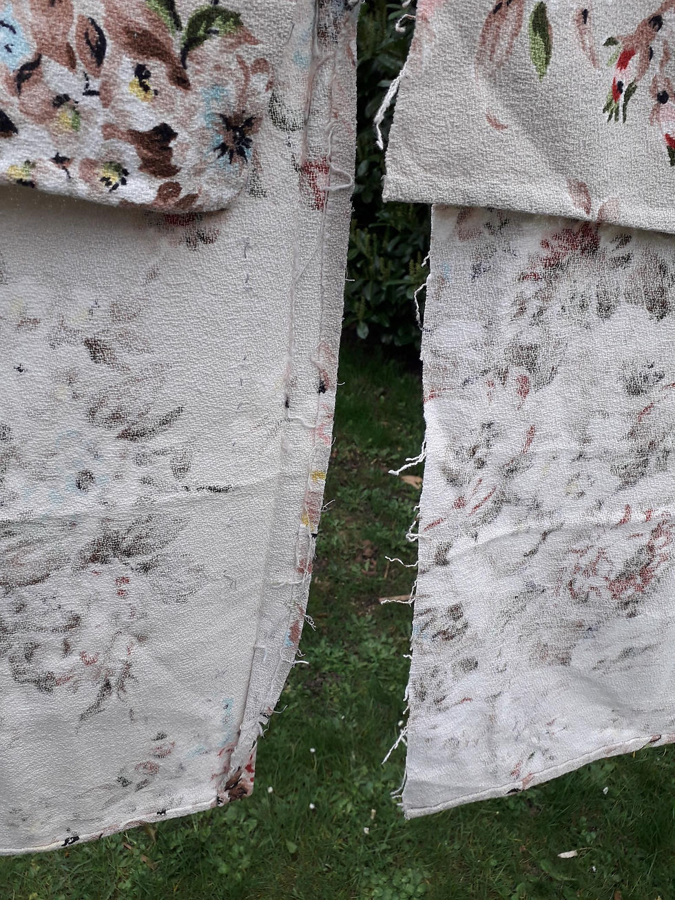 Thumbnail: SOLD-BARKCLOTH  Foral fabric small curtains