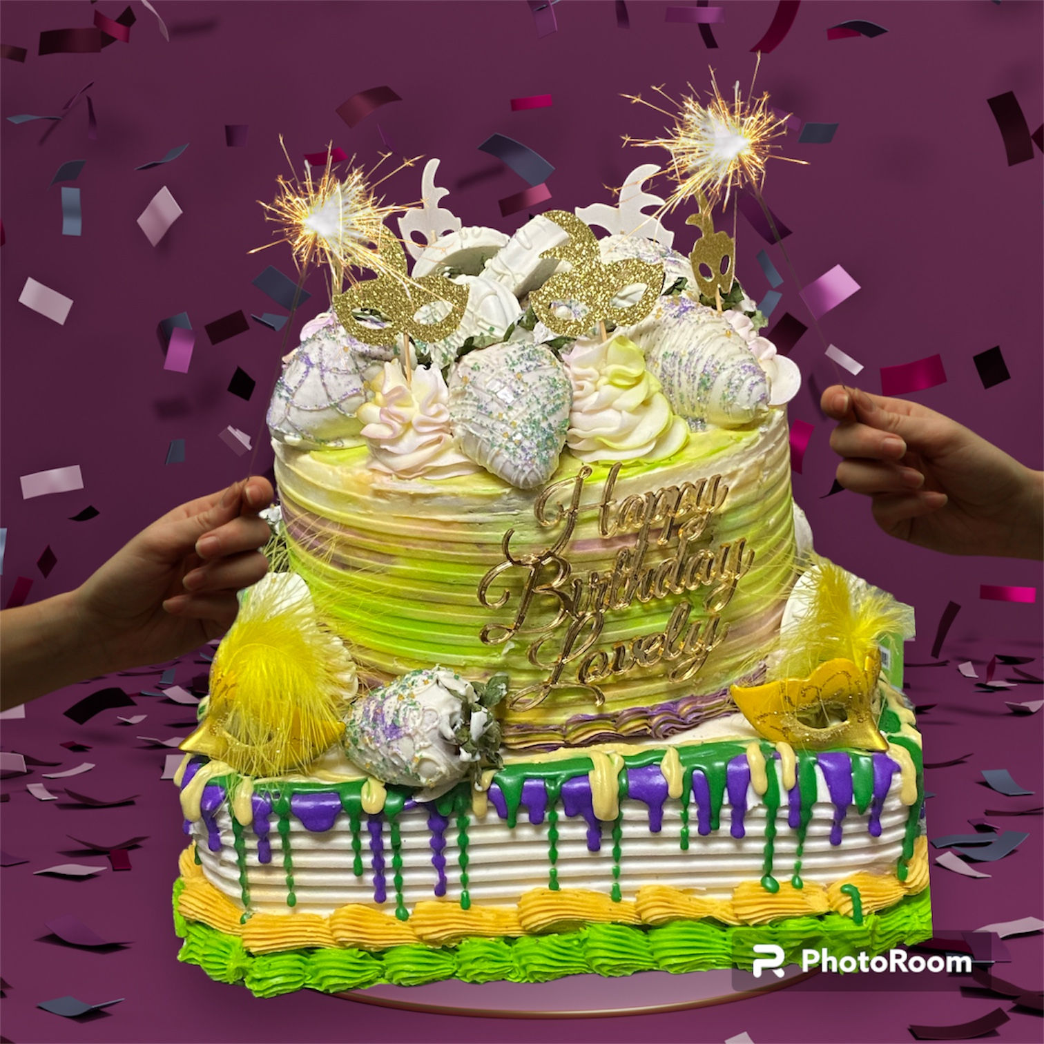 Mardi Gras theme 2tier cake 