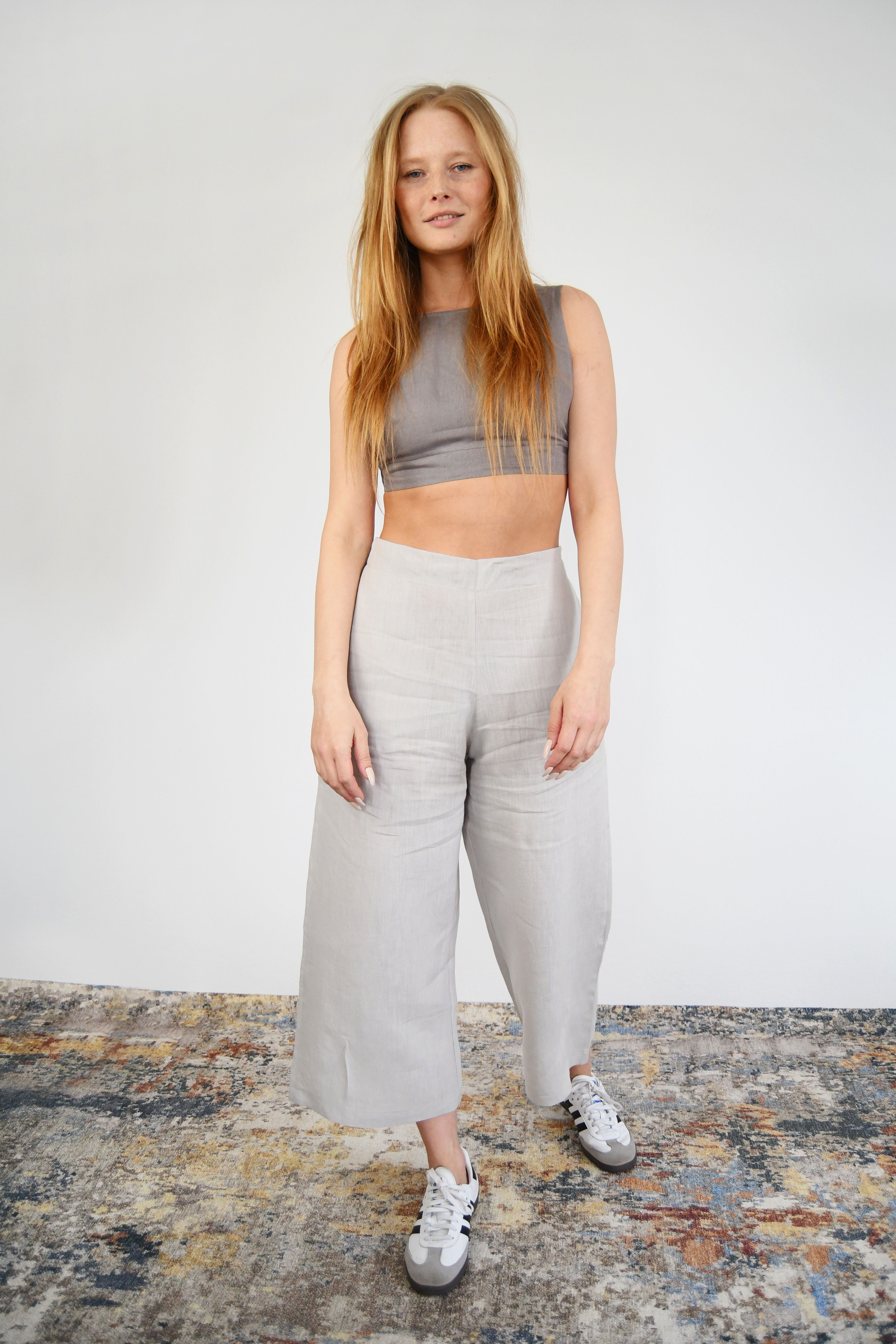 Lniane Spodnie Kuloty Light Gray