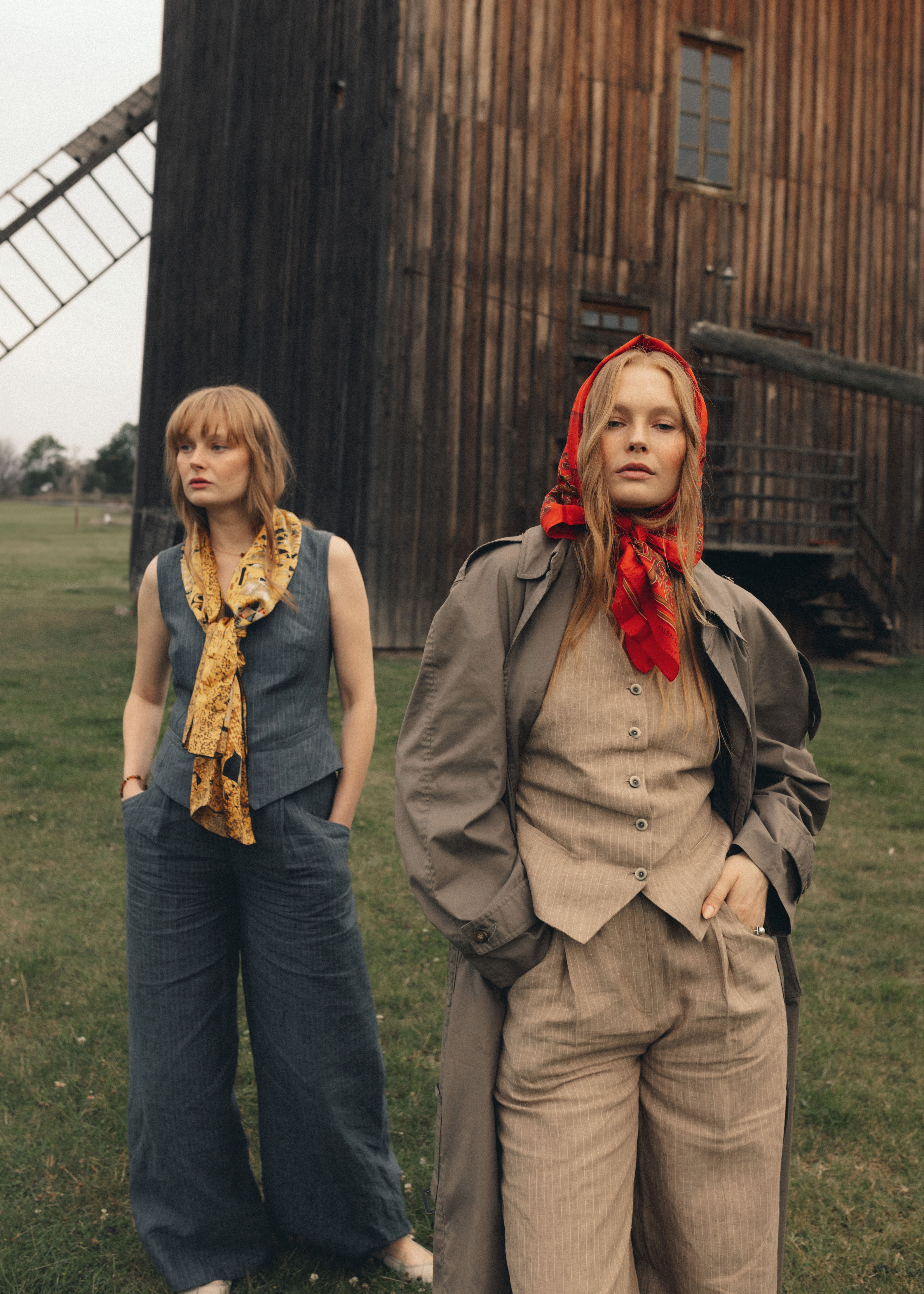 Lniany Garnitur Spodnie Stripes