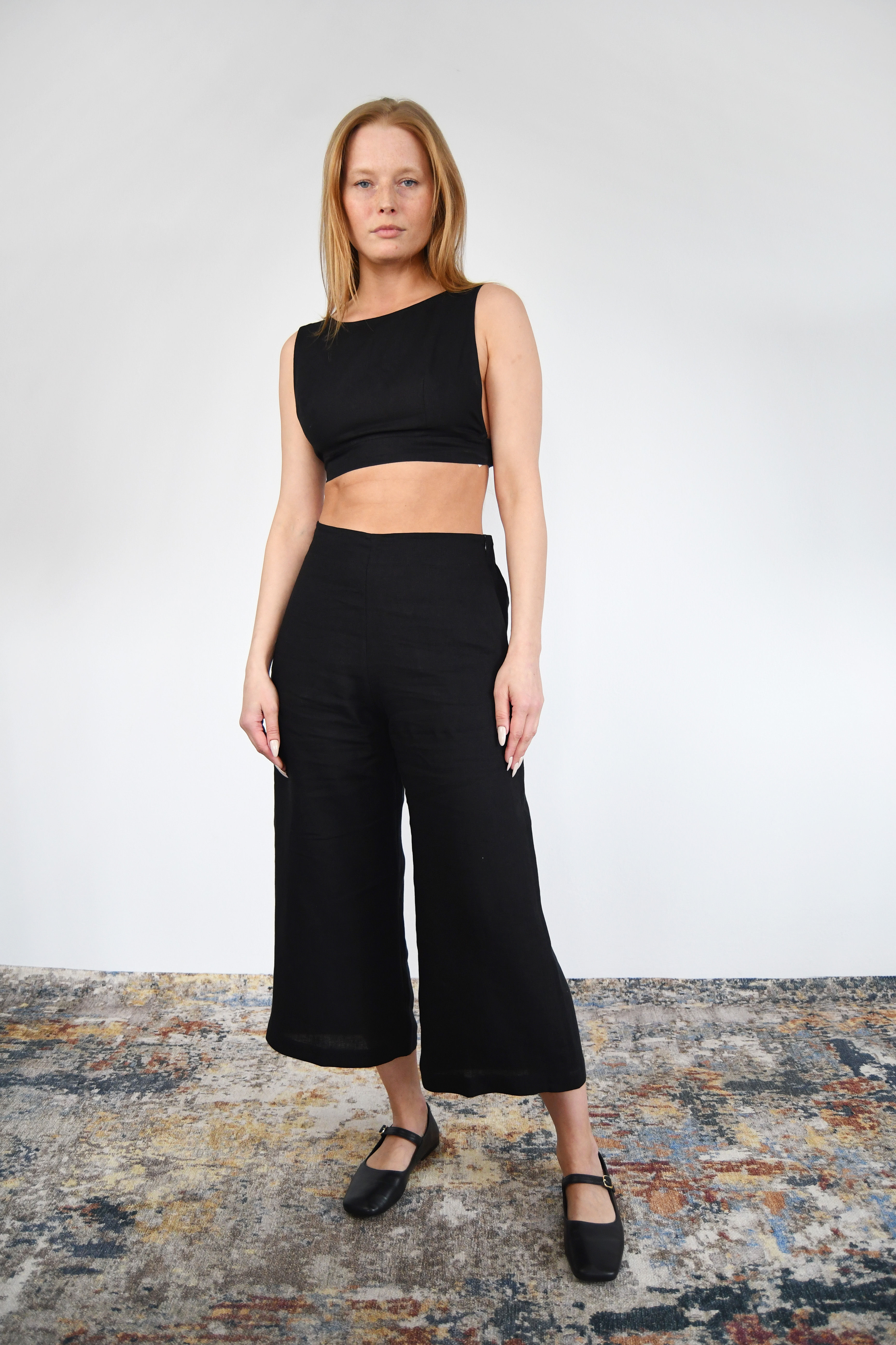 Lniany Top Na Gumce Black