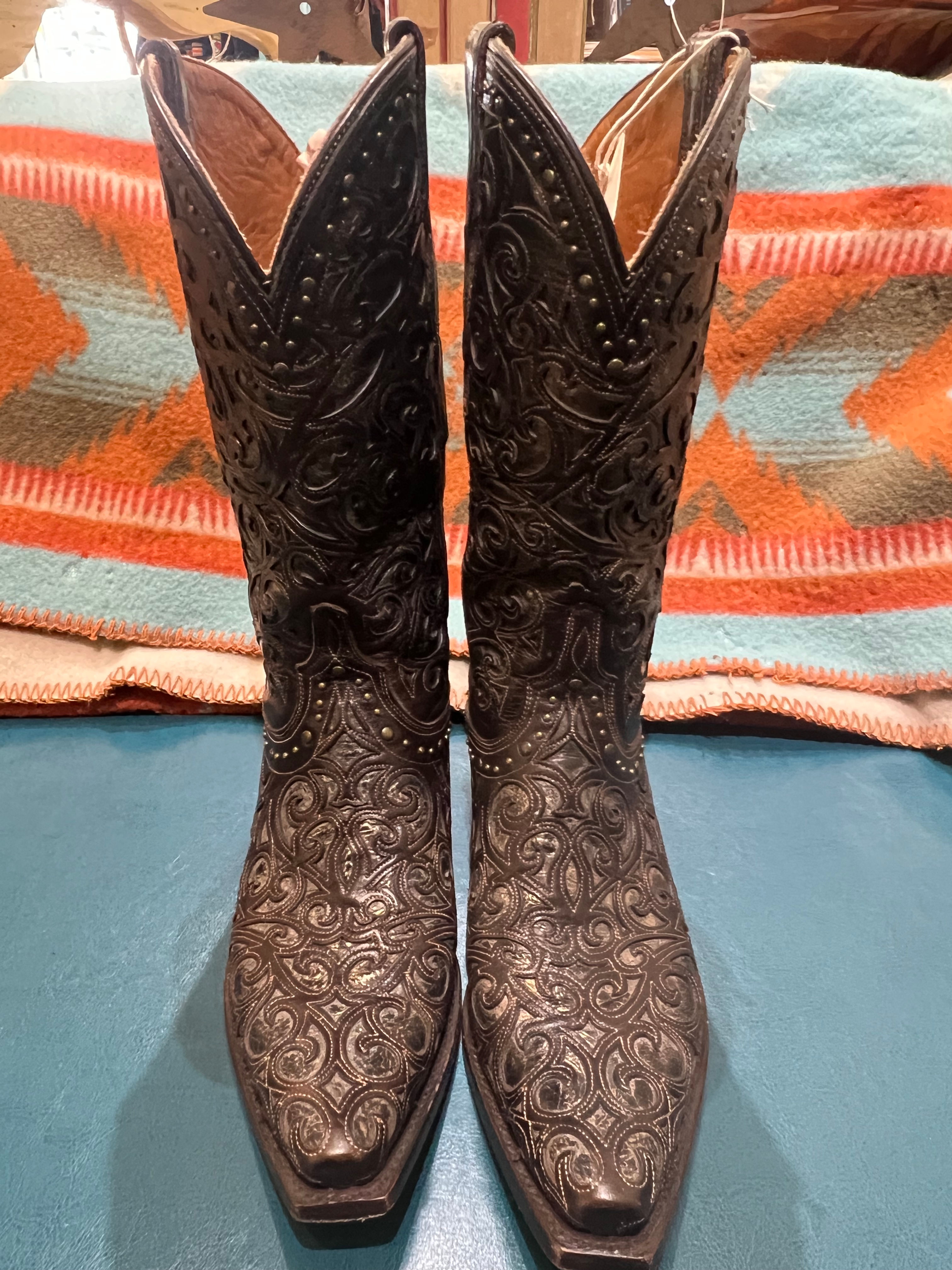 Lucchese Women's Sierra Espresso/Gold Boots- sz 9B