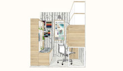 Diseño de espacio de trabajo personalizado. Vista lateral. Asientos auxiliares