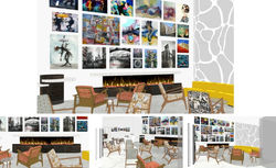 Vistas zona galería de arte y chimenea