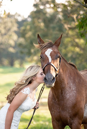 Bride kissing the horse