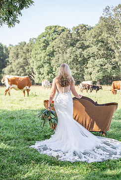 Bride looking out over the farm