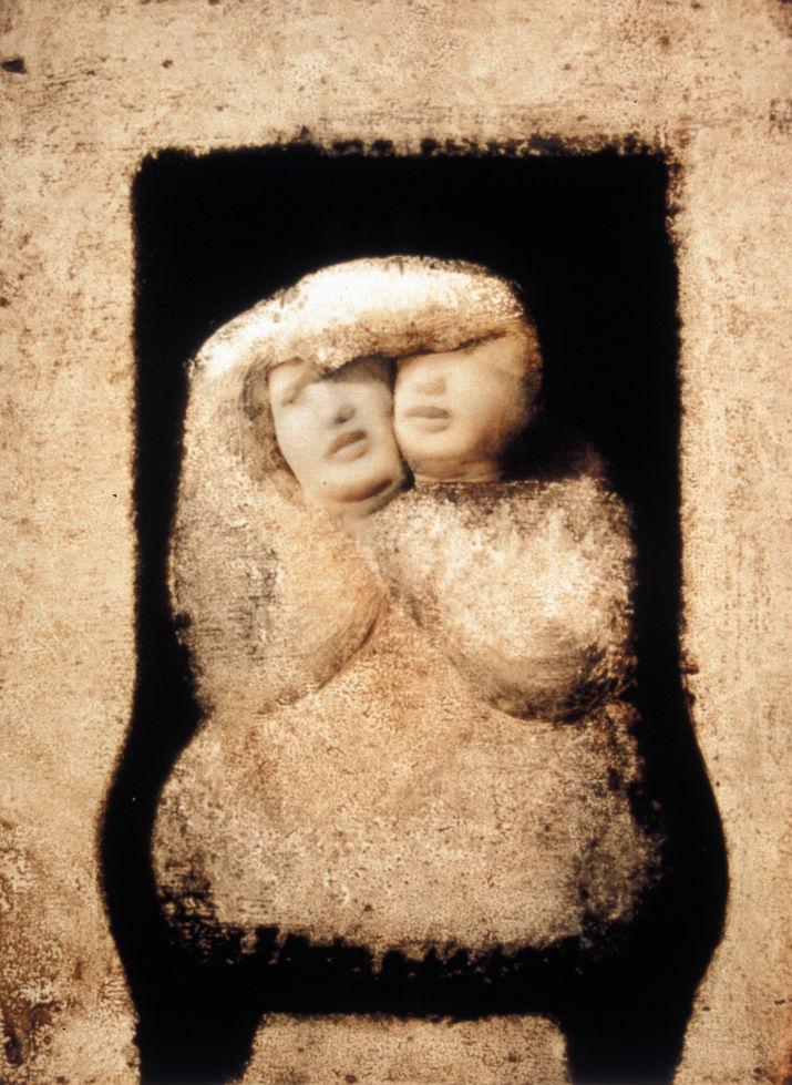 Painting of two human figures that fuse into one body by artist Sebastián Picker.