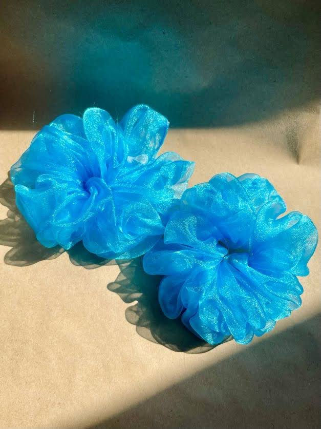 XL Blue Organza Scrunchie