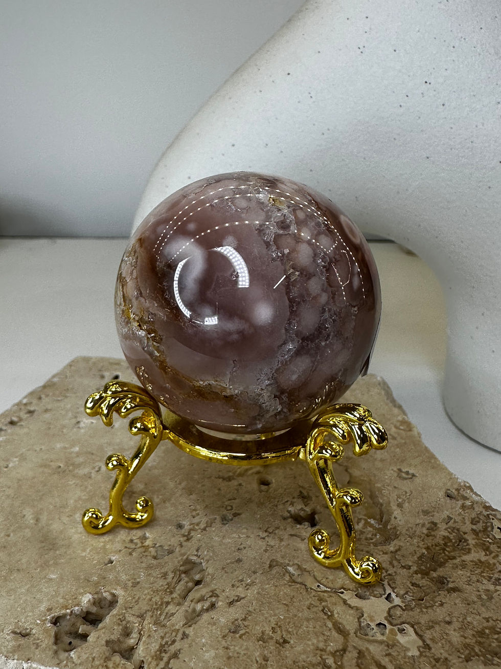 Thumbnail: Pink amethyst flower agate sphere
