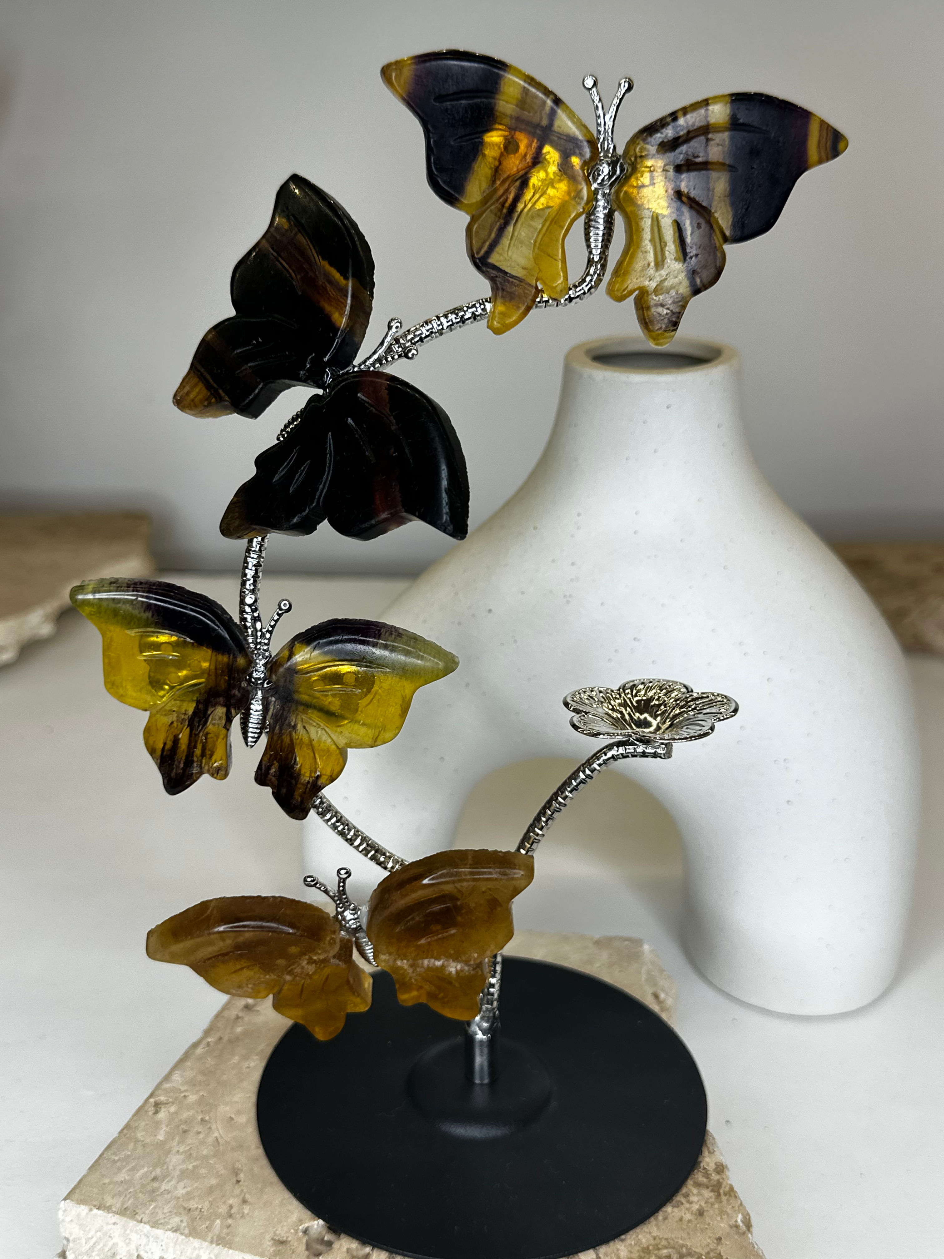 Yellow fluorite butterfly sphere stand