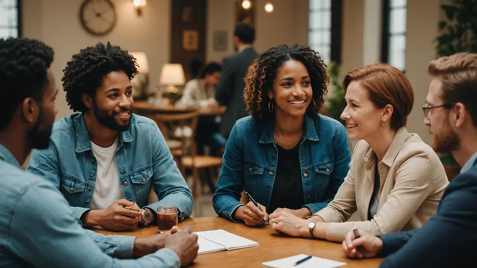 A diverse group engaged in a compassionate conversation