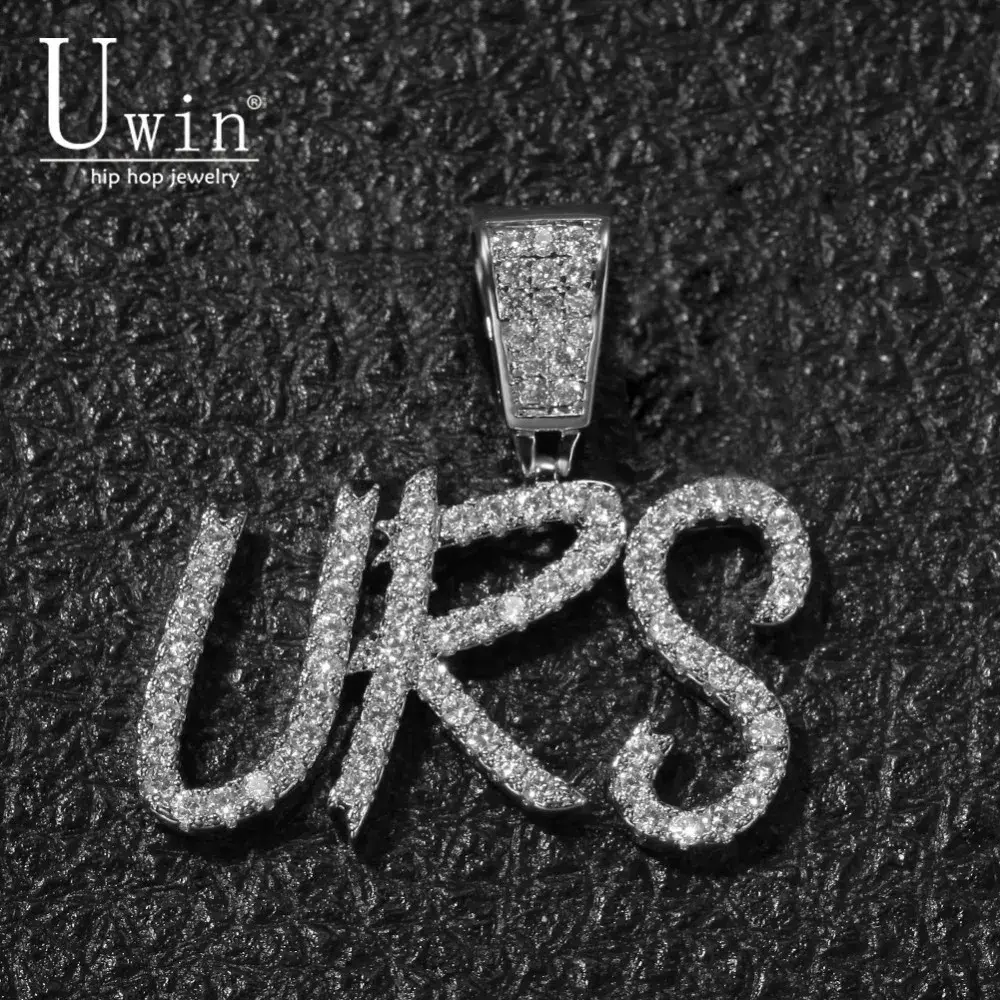 UWIN Name Brush Font Necklace Customize Pendant Free Commission Full Iced Out