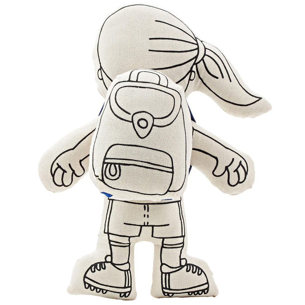 Boneco Costas Menina com Cabelo Preso em Algodão Cru para Colorir