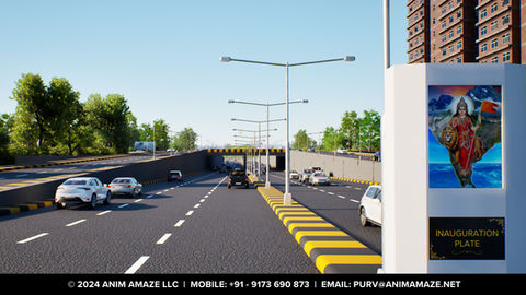 3D Rendering of the proposed 6-Lane Underpass at Ognaj Junction, on SP Ring Road, Ahmedabad, Gujarat, India.