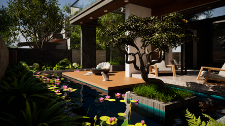 3D Rendering of a Modern Bungalow. Exterior Scene.