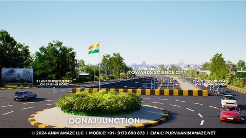 3D Rendering of the proposed 6-Lane Underpass at Ognaj Junction, on SP Ring Road, Ahmedabad, Gujarat, India.