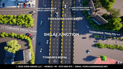 3D visualization for the proposed 6-lane Over-Bridges on the SP Ring Road at Shilaj and Sindhubhavan Junctions in Ahmedabad, 