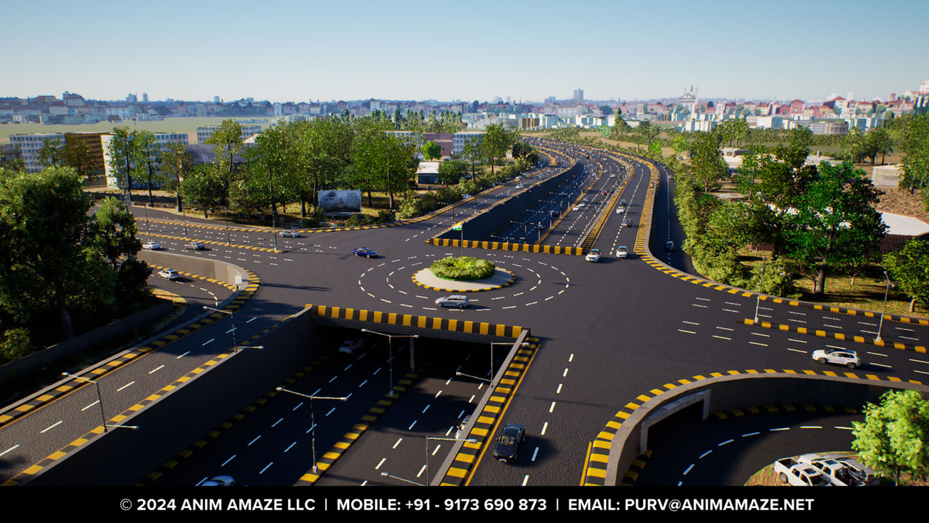 3D Rendering of the proposed 6-Lane Underpass at Ognaj Junction, on SP Ring Road, Ahmedabad, Gujarat, India.