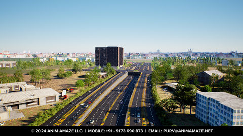 3D Rendering of the proposed 6-Lane Underpass at Ognaj Junction, on SP Ring Road, Ahmedabad, Gujarat, India.