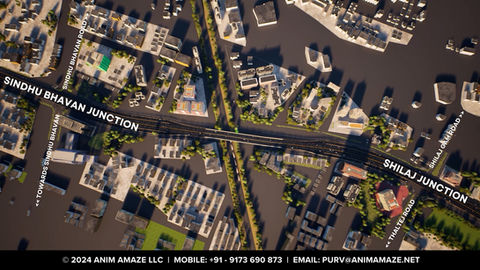 3D visualization for the proposed 6-lane Over-Bridges on the SP Ring Road at Shilaj and Sindhubhavan Junctions in Ahmedabad, 