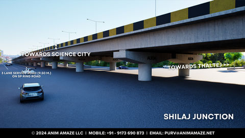 3D visualization for the proposed 6-lane Over-Bridges on the SP Ring Road at Shilaj and Sindhubhavan Junctions in Ahmedabad, 