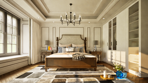 3D Rendering of a Bedroom. Interior Scene.