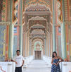 Tourist couple photoshoot at Patrika Gate in Jaipur.