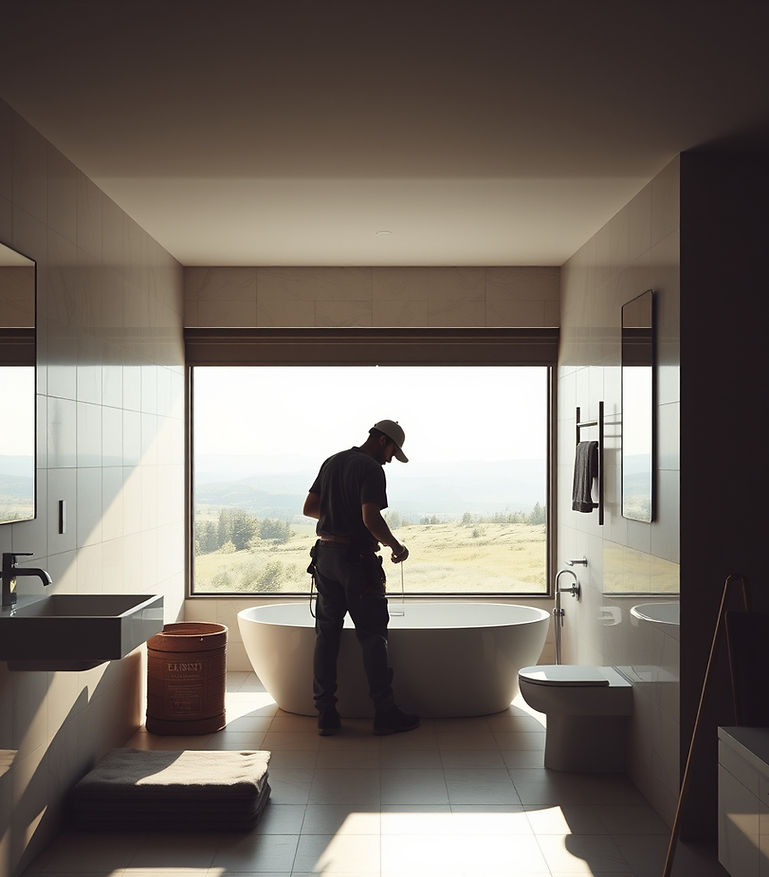 silouette of a hard working tile install