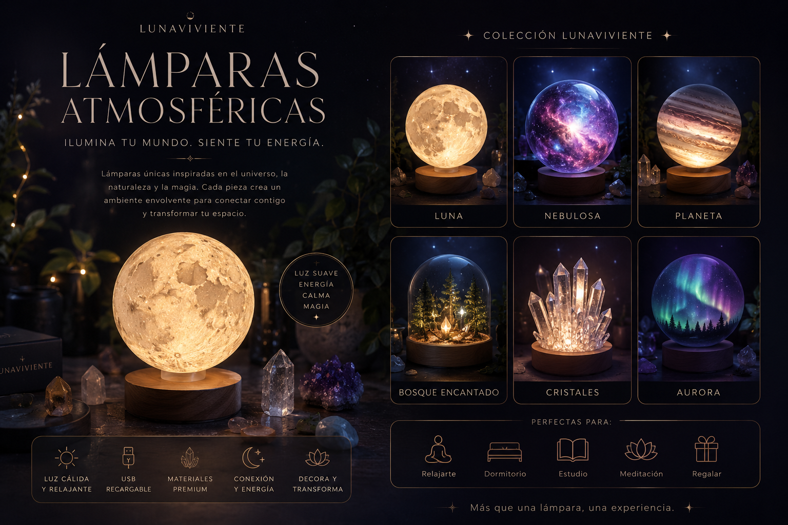 Lámparas Atmosféricas Luna Viviente – Colección Universo