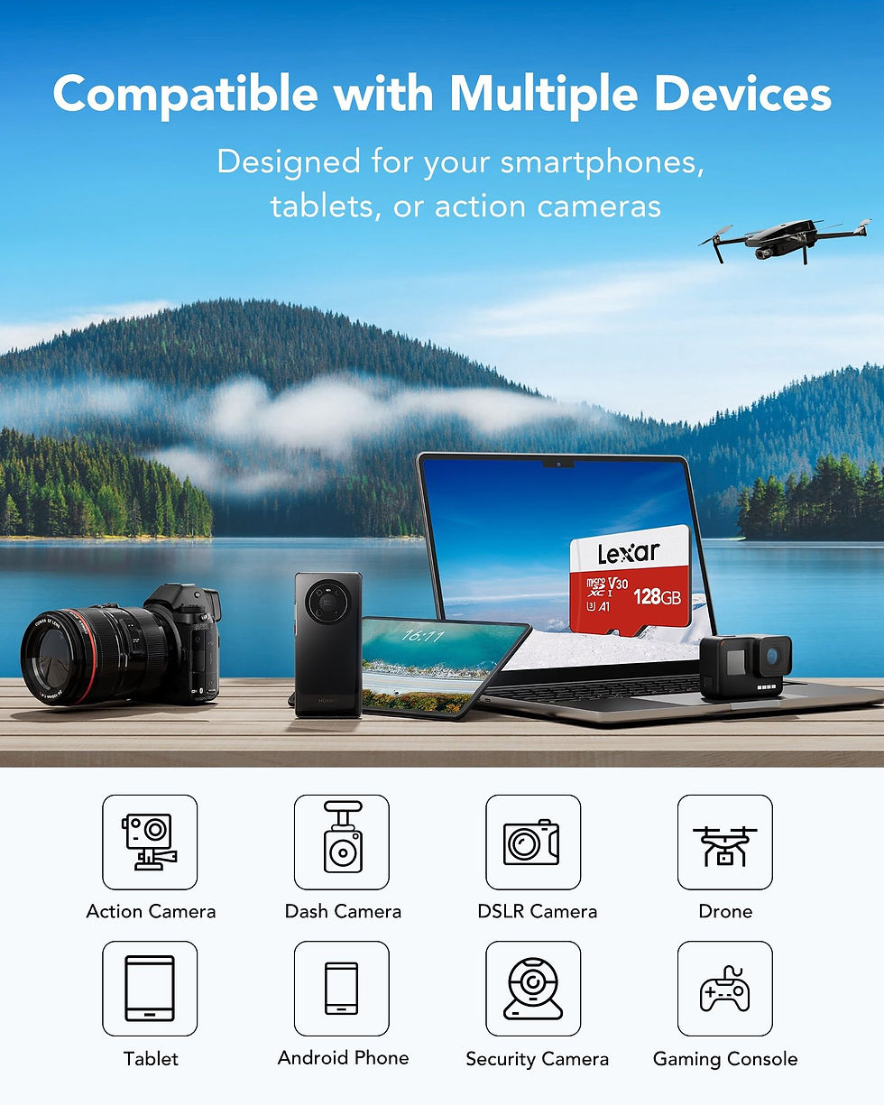 Thumbnail: Lexar 128GB Micro SD Card, microSDXC UHS-I Flash Memory Card with Adapter - U...