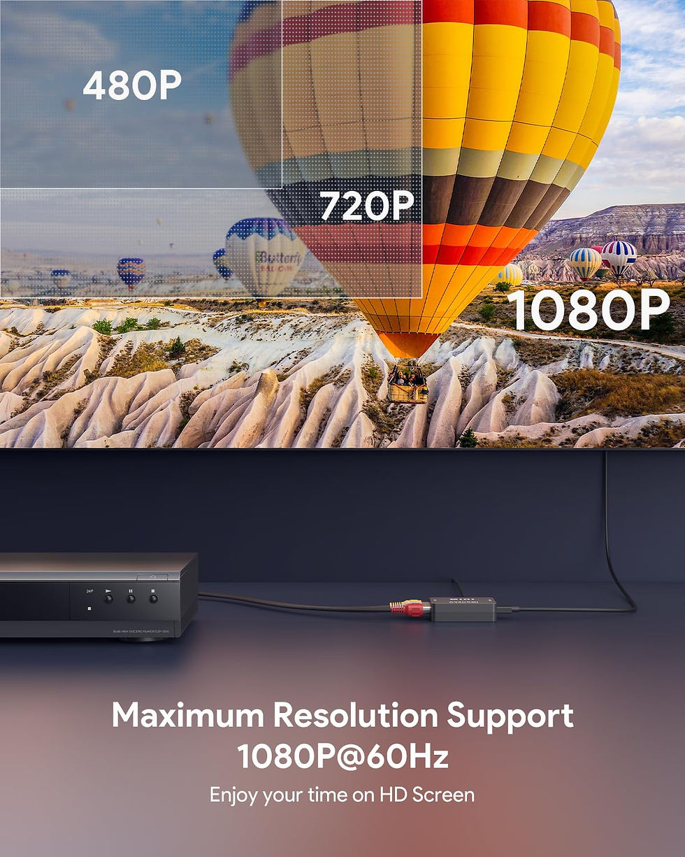 Thumbnail: ABLEWE RCA to HDMI,AV to HDMI Converter, 1080P Mini RCA Composite CVBS Video ...