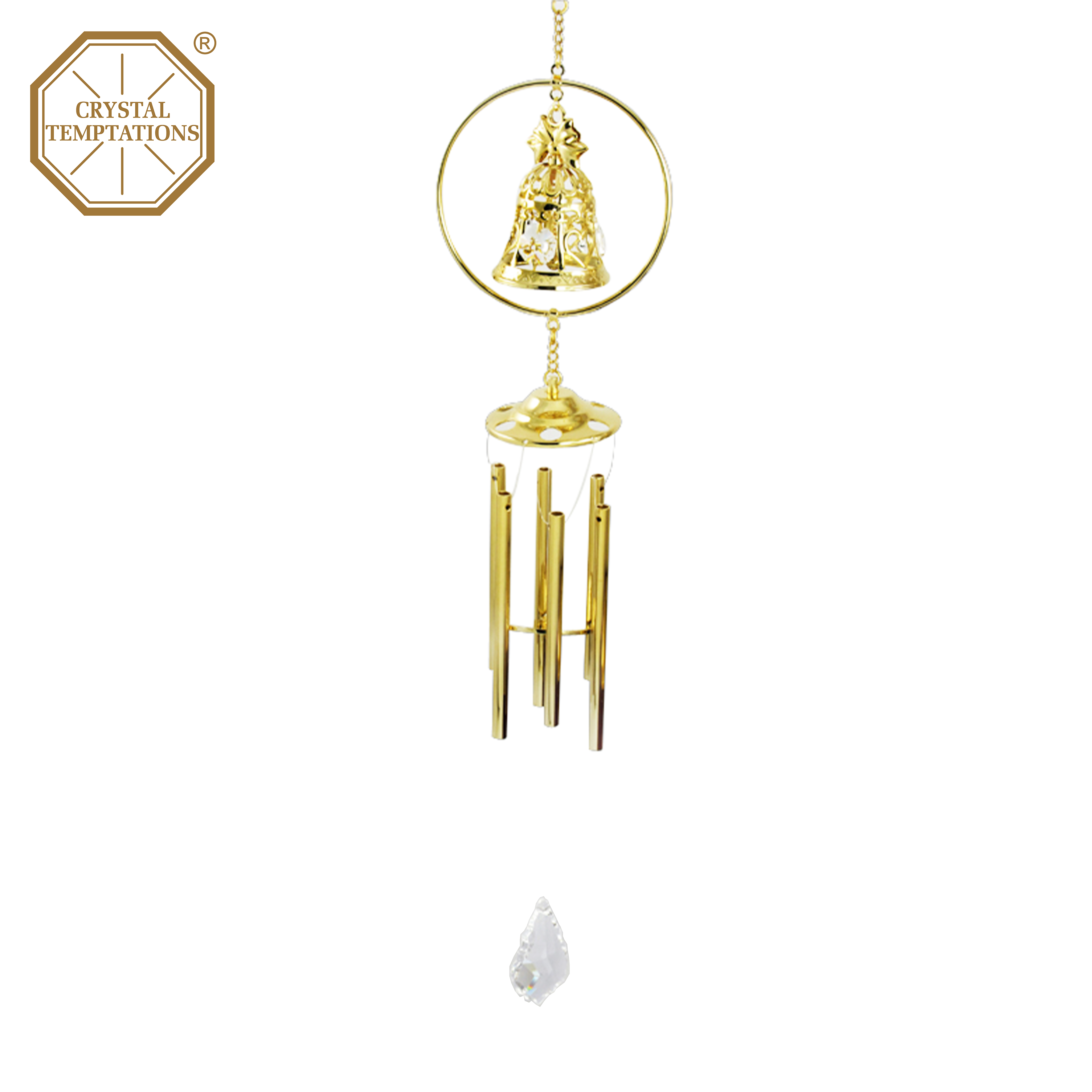 24K Gold Plated Wedding Bell  Crystal Wind Chimes