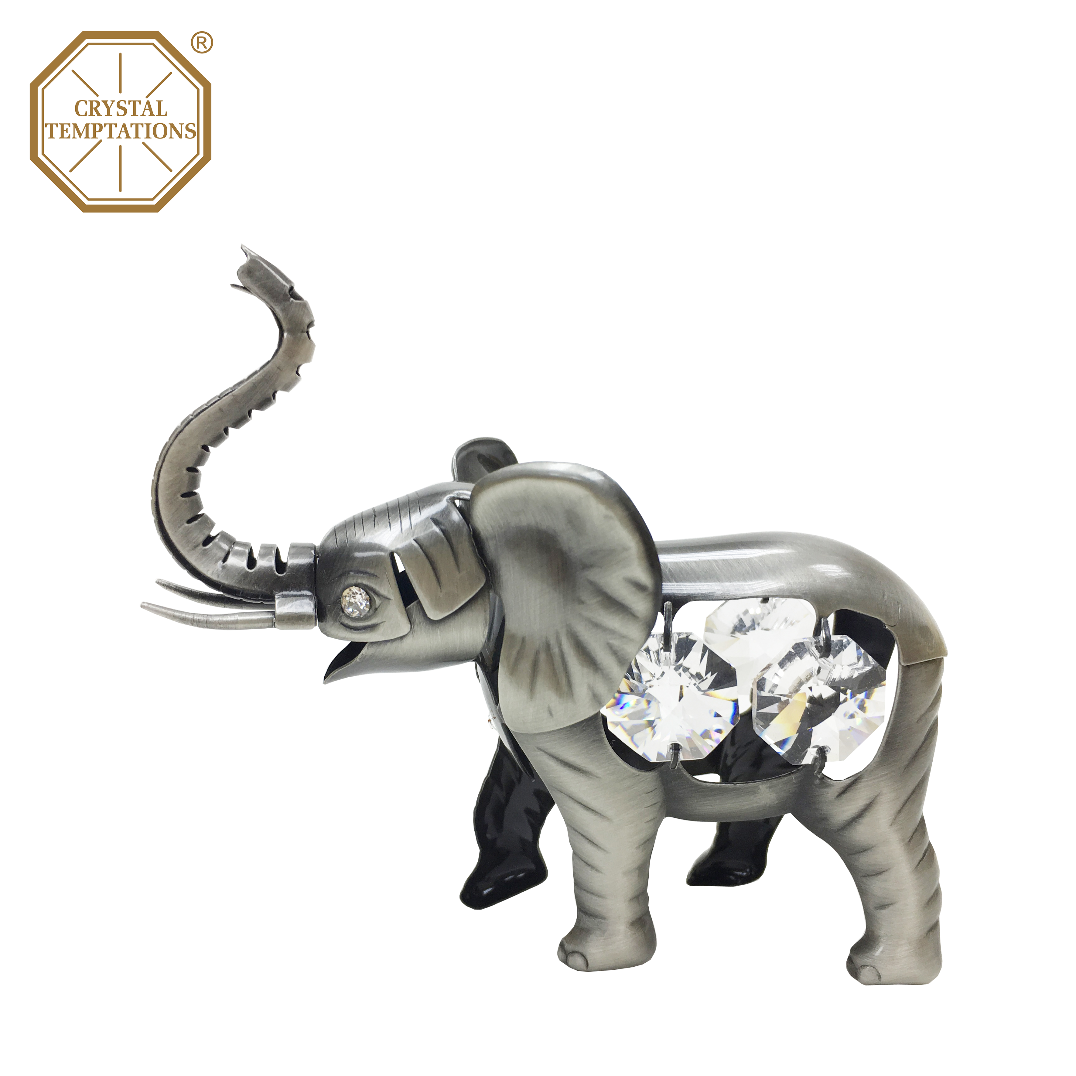Pewter Plated Figurine Elephant with Sawrovski Crystal