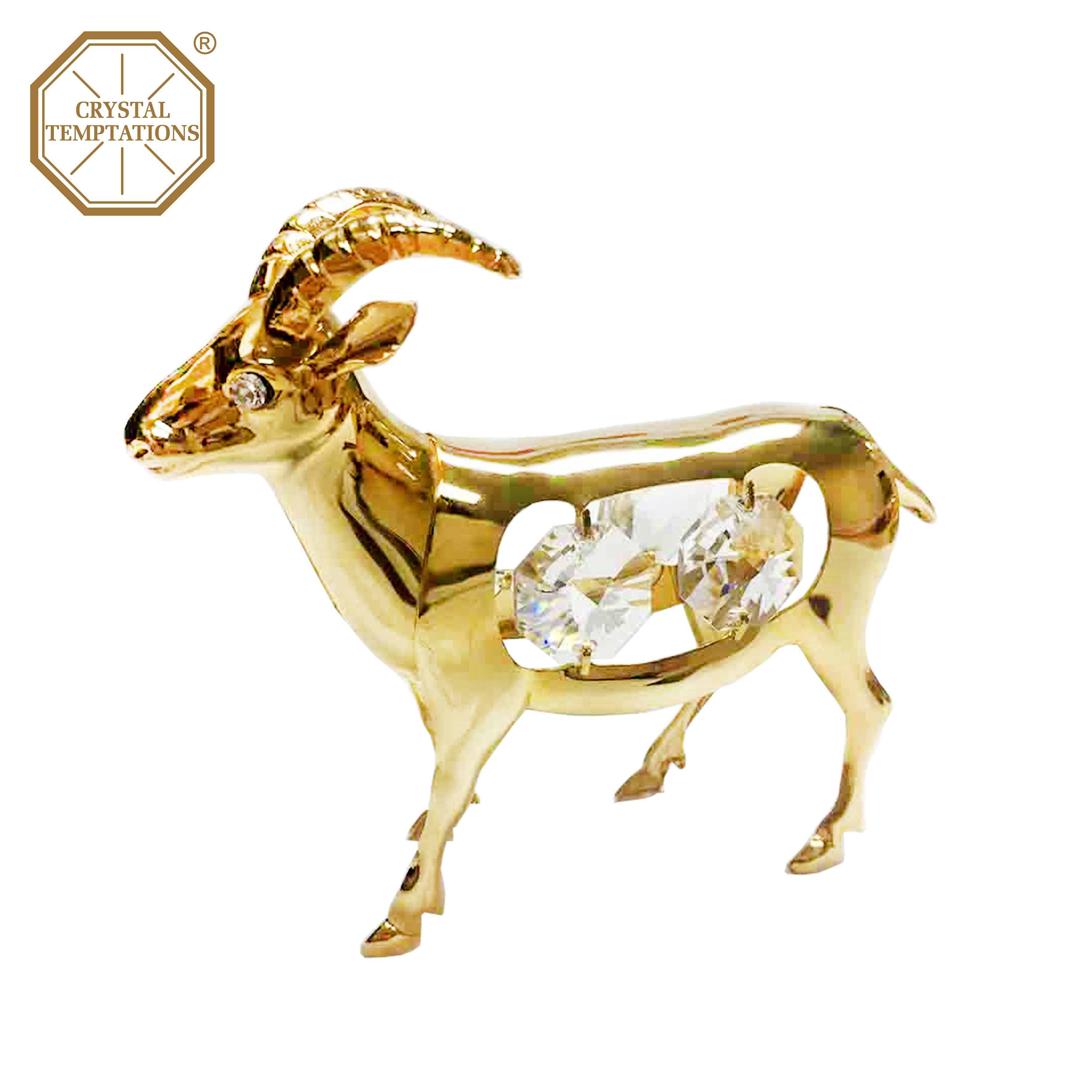 24K Gold Plated Figurine Ram  Crystal
