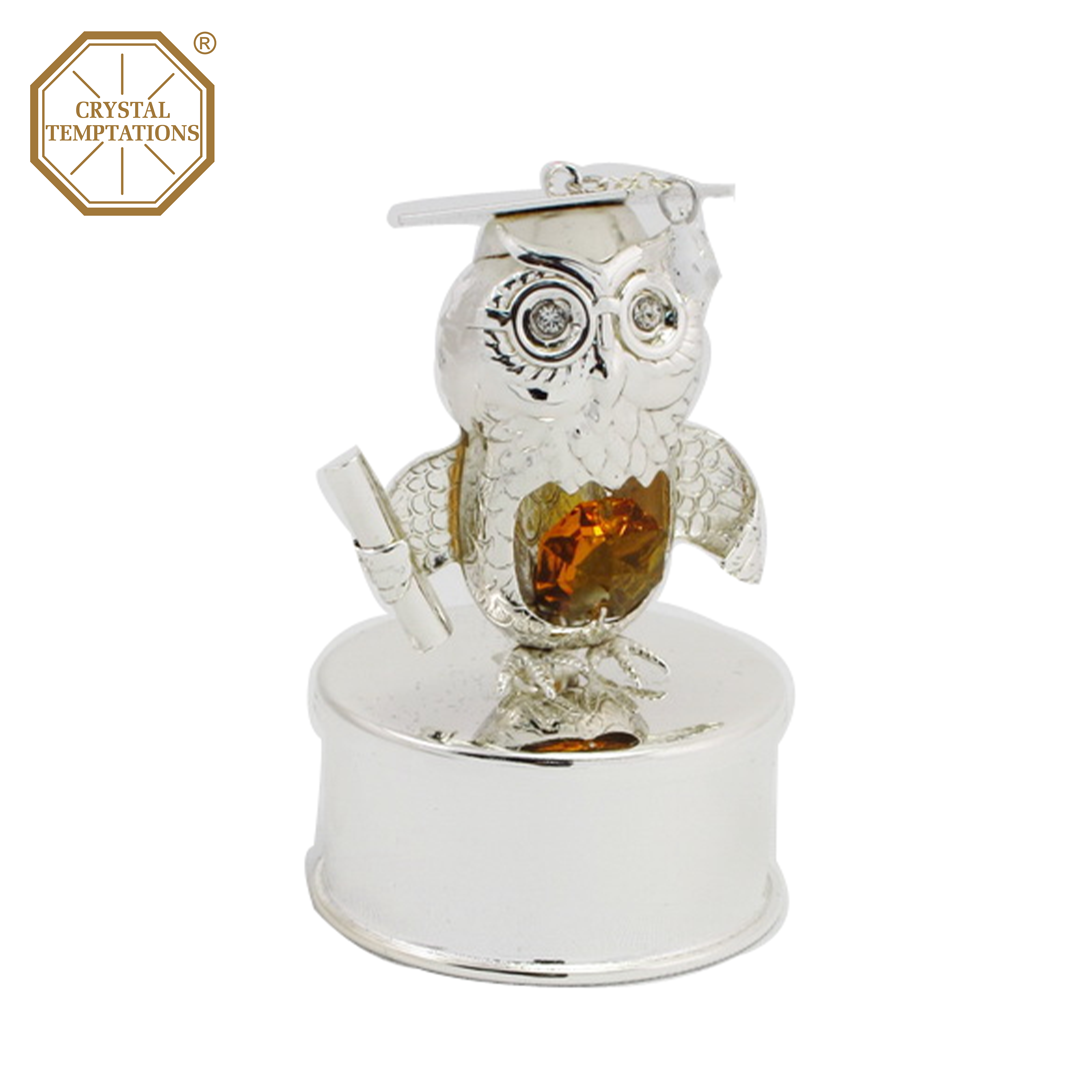 Silver Plated Graduation Owl box  Crystal