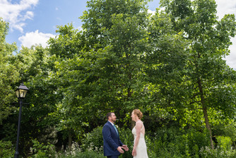June wedding New England bride and groom in Park