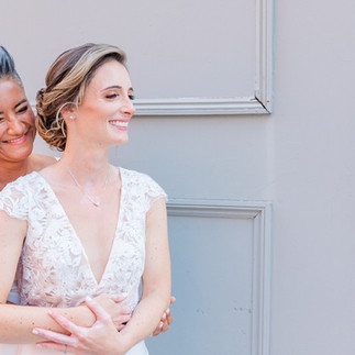 July wedding new england with brides outside