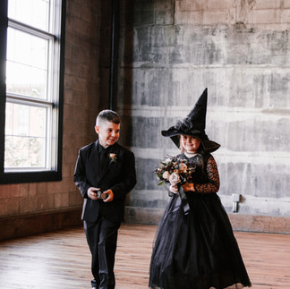 October wedding month New England flower girl ring bearer black Halloween