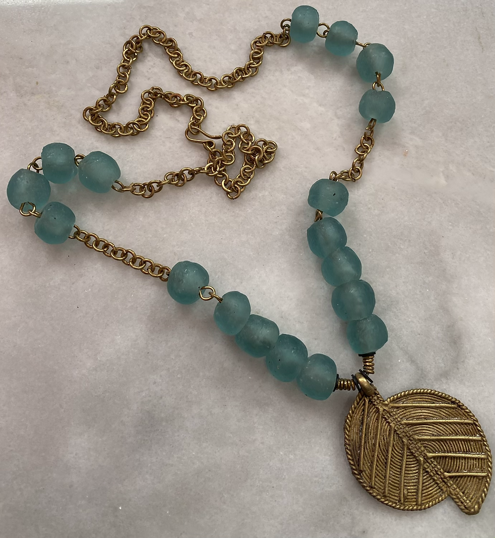 Vintage Dutch glass beads, Nigerian brass pendant and brass chain