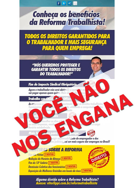 Deputado Vitor Lippi (PSDB) distribui panfleto elogiando reforma trabalhista, à qual votou a favor