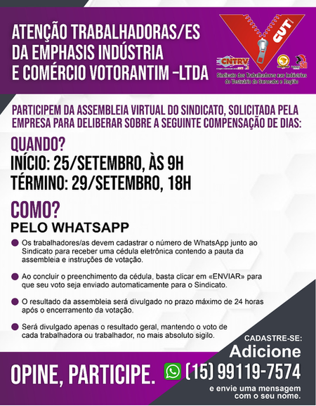 Trabalhadoras e trabalhadores da Emphasis participarão de assembleia virtual
