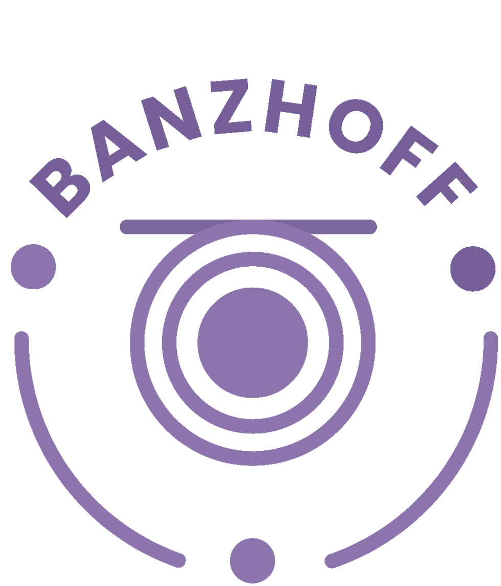 Purple logo reads 'Banzhoff' with circle and shapes design on black background. It is the primary logo for Jean.